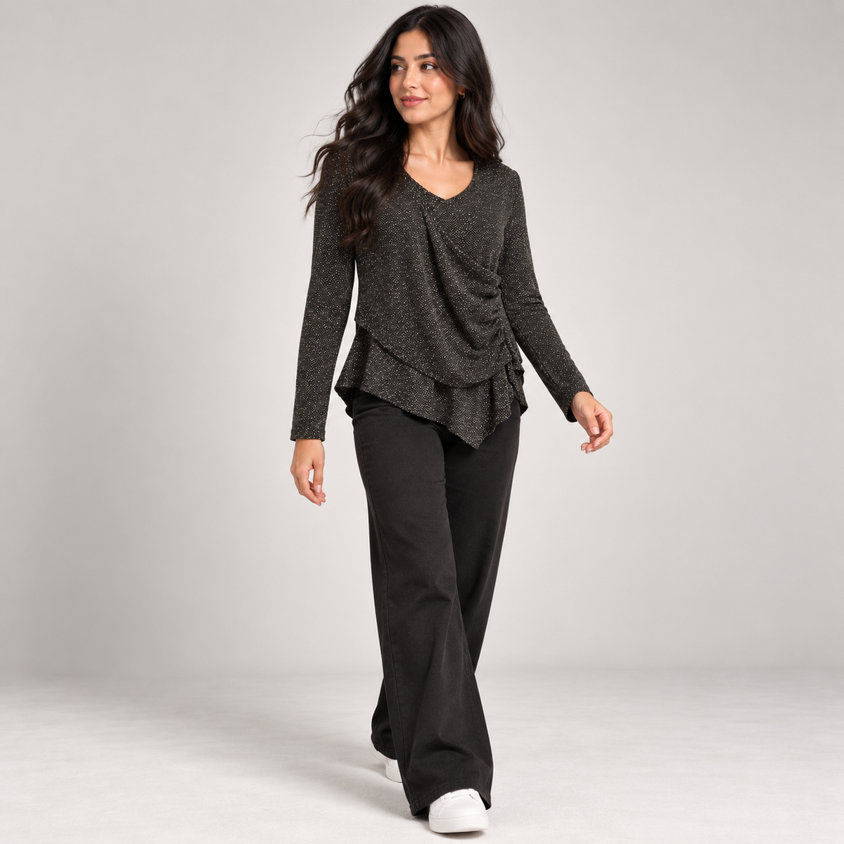 Asymmetric Ruched Shimmer Top