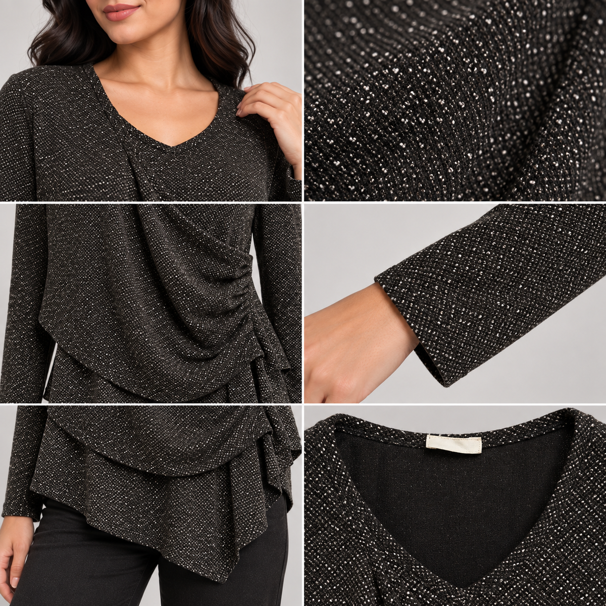 Asymmetric Ruched Shimmer Top