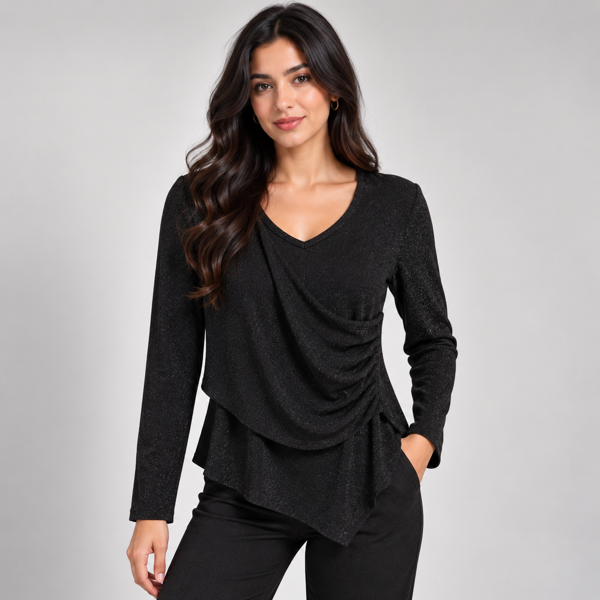 Asymmetric Ruched Shimmer Top