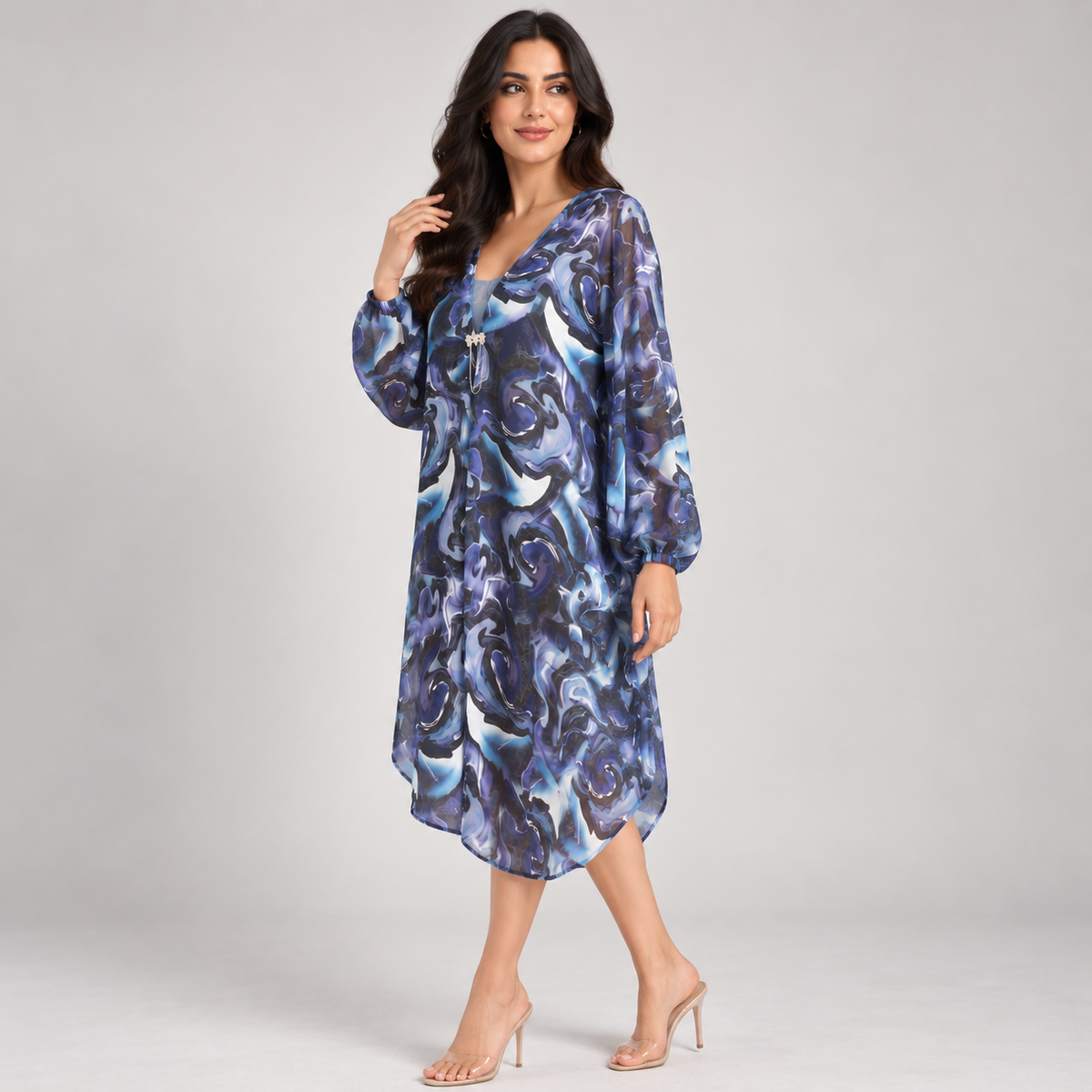 Abstract Print Chiffon Long Cardigan