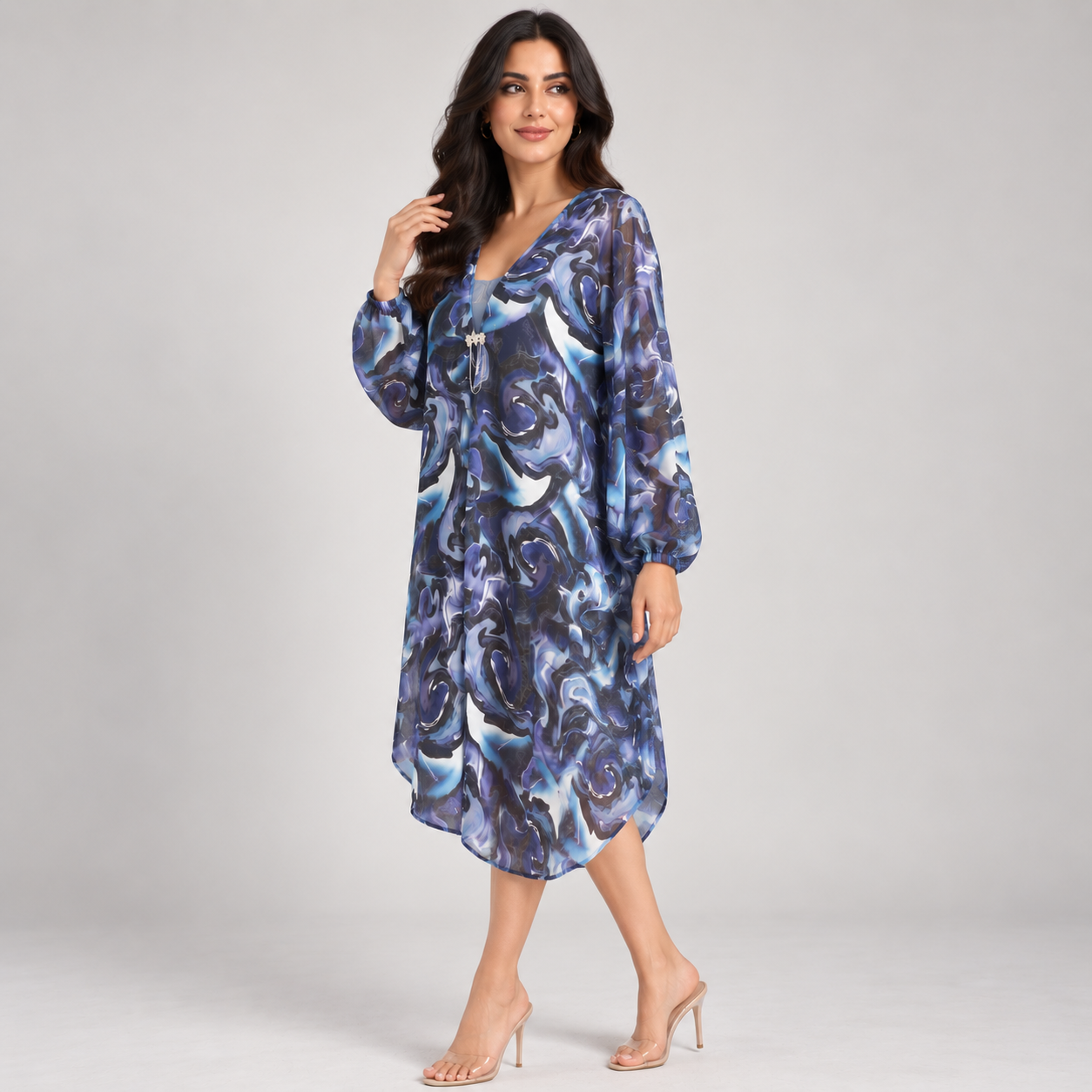 Abstract Print Chiffon Long Cardigan