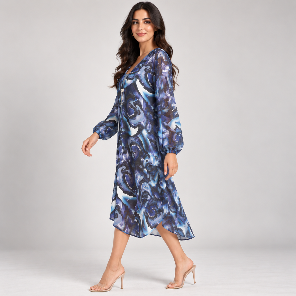 Abstract Print Chiffon Long Cardigan