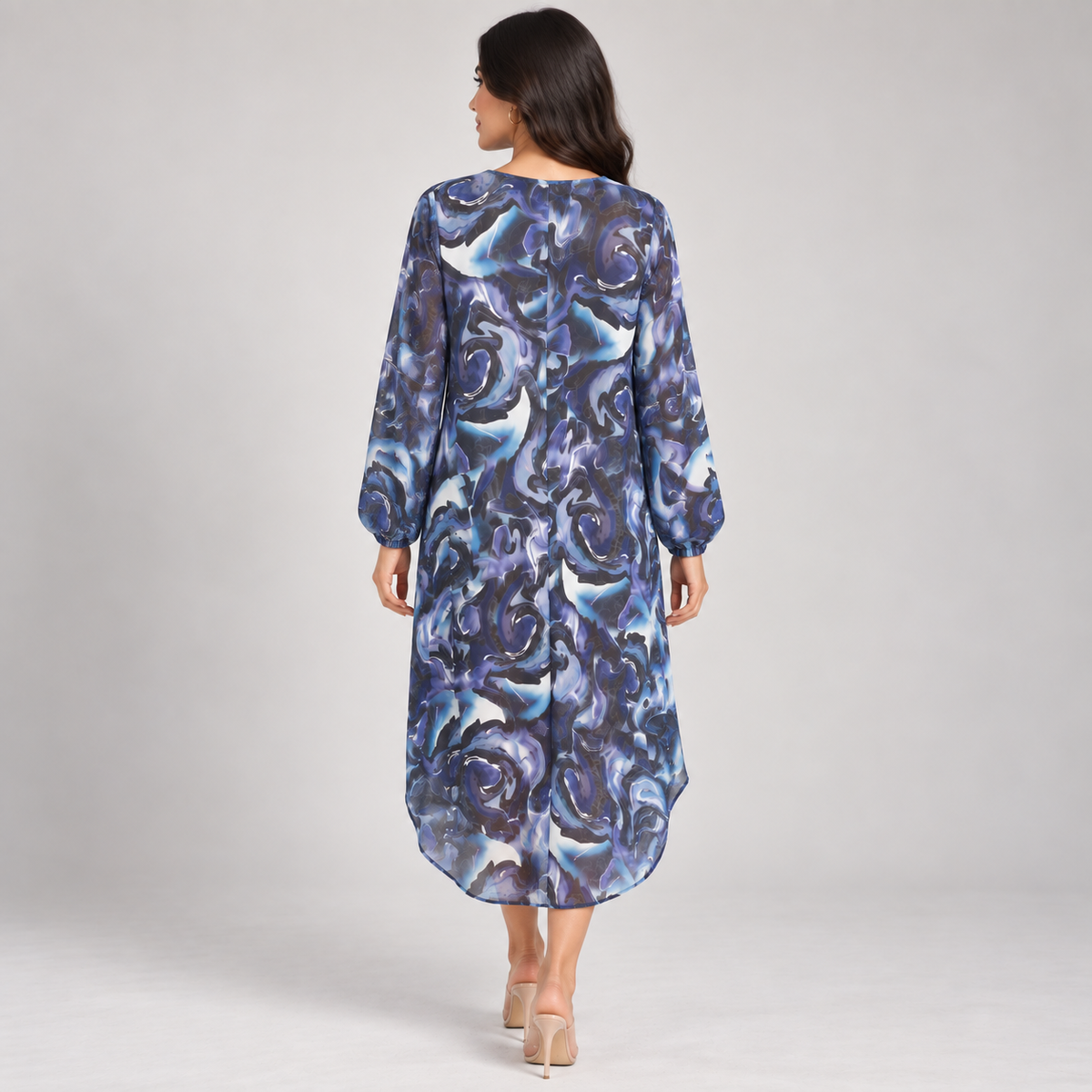 Abstract Print Chiffon Long Cardigan