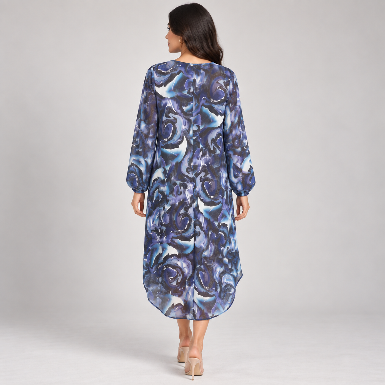 Abstract Print Chiffon Long Cardigan