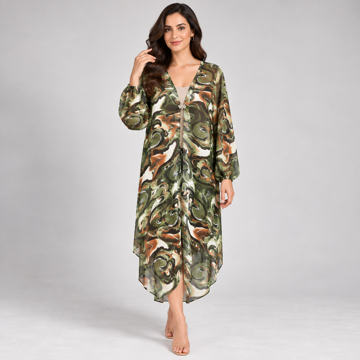 Abstract Print Chiffon Long Cardigan