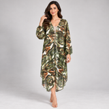 Abstract Print Chiffon Long Cardigan
