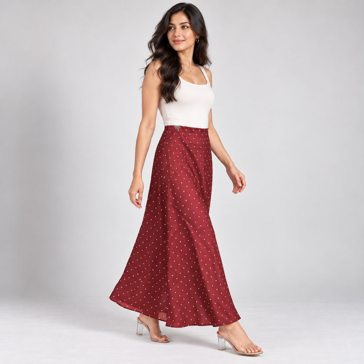 Polka Dot Satin Maxi Skirt