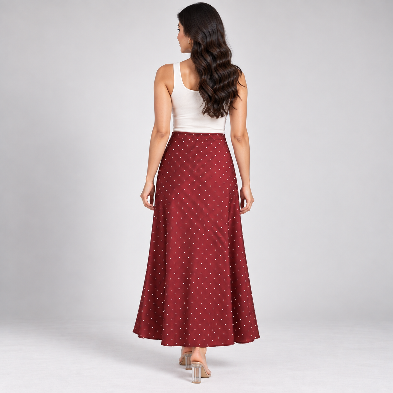 Polka Dot Satin Maxi Skirt