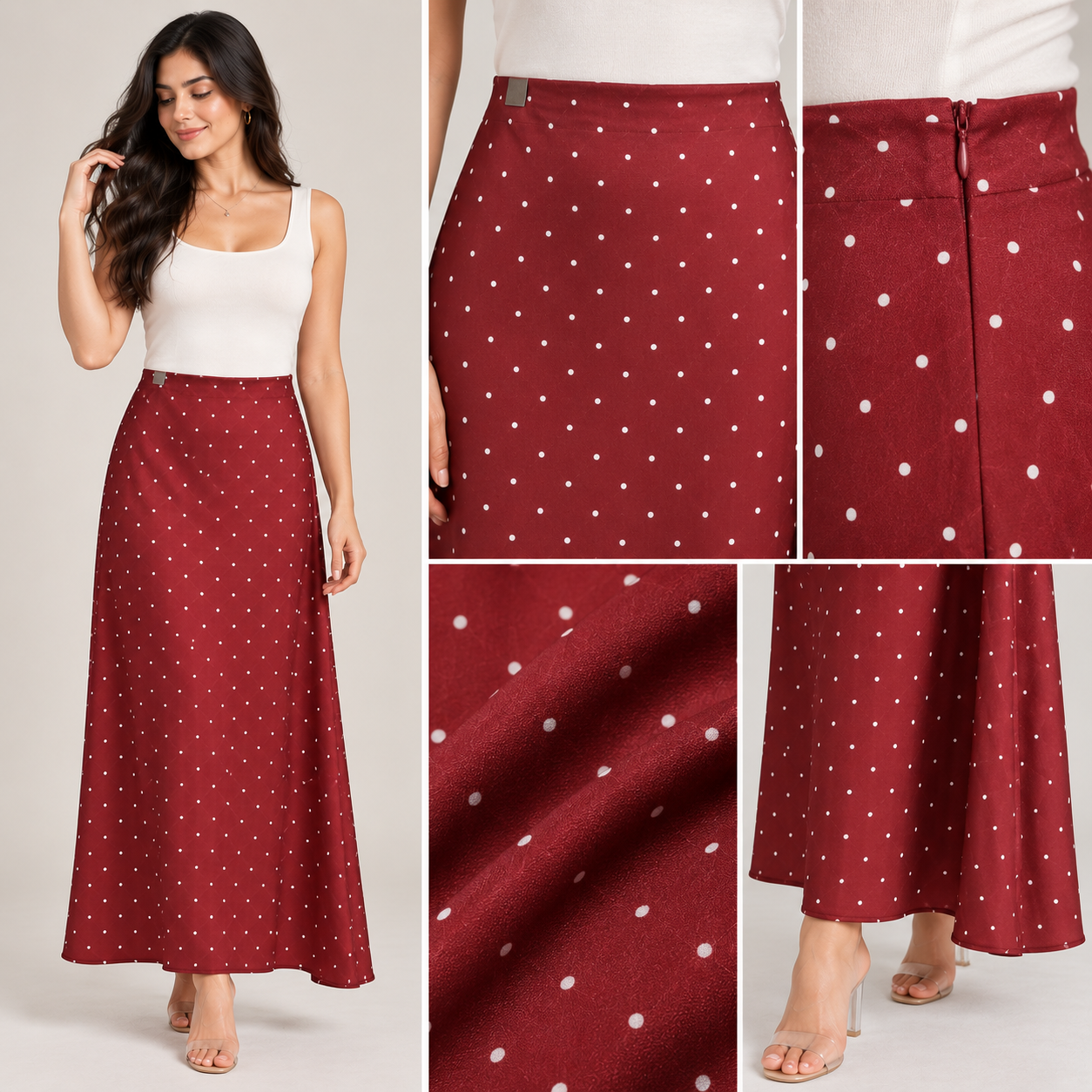 Polka Dot Satin Maxi Skirt
