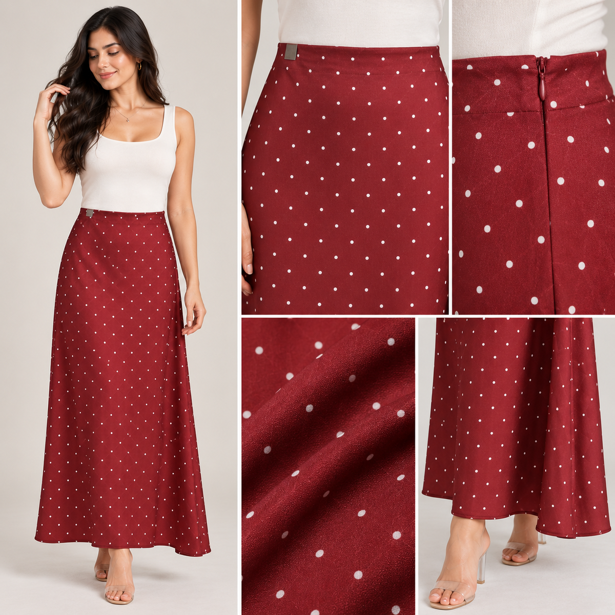 Polka Dot Satin Maxi Skirt