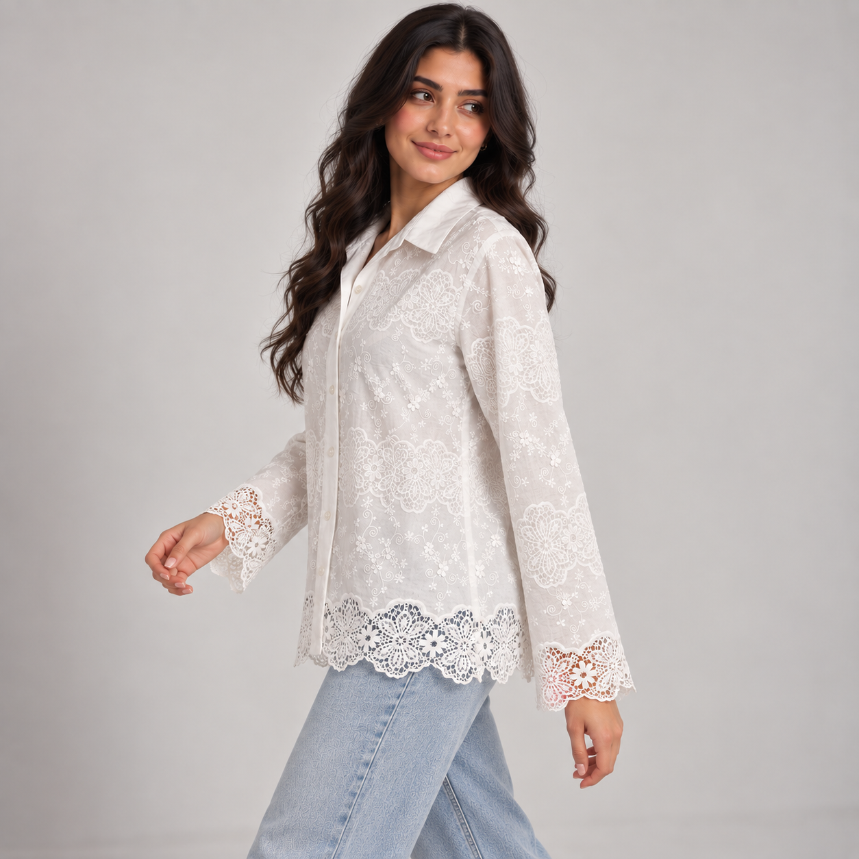 Embroidered Lace Detail Shirt