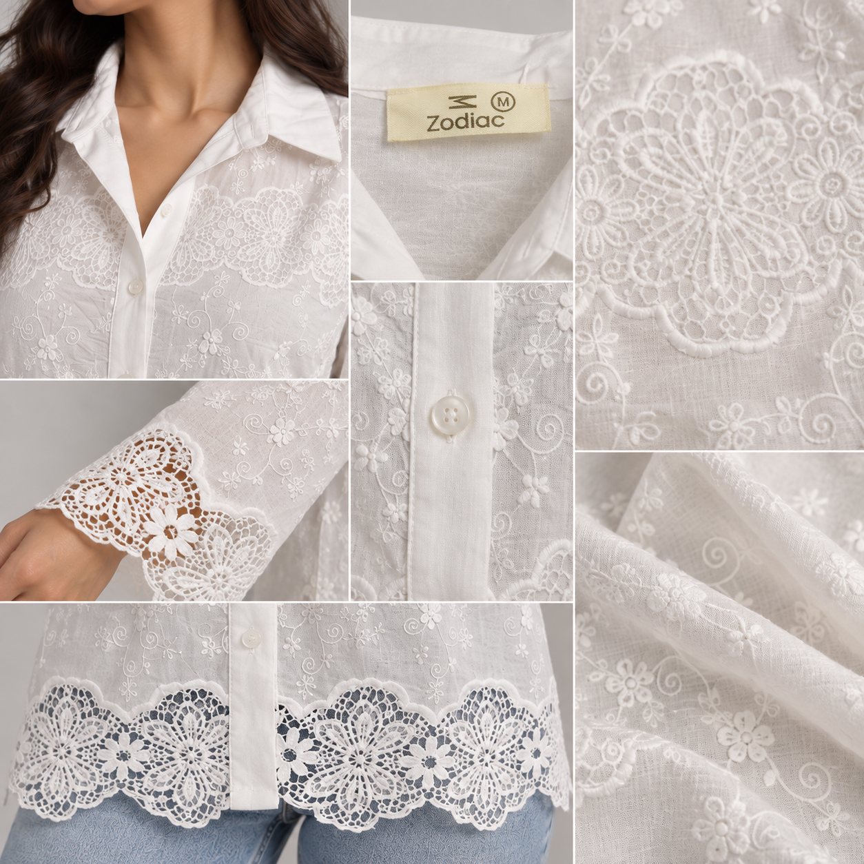 Embroidered Lace Detail Shirt