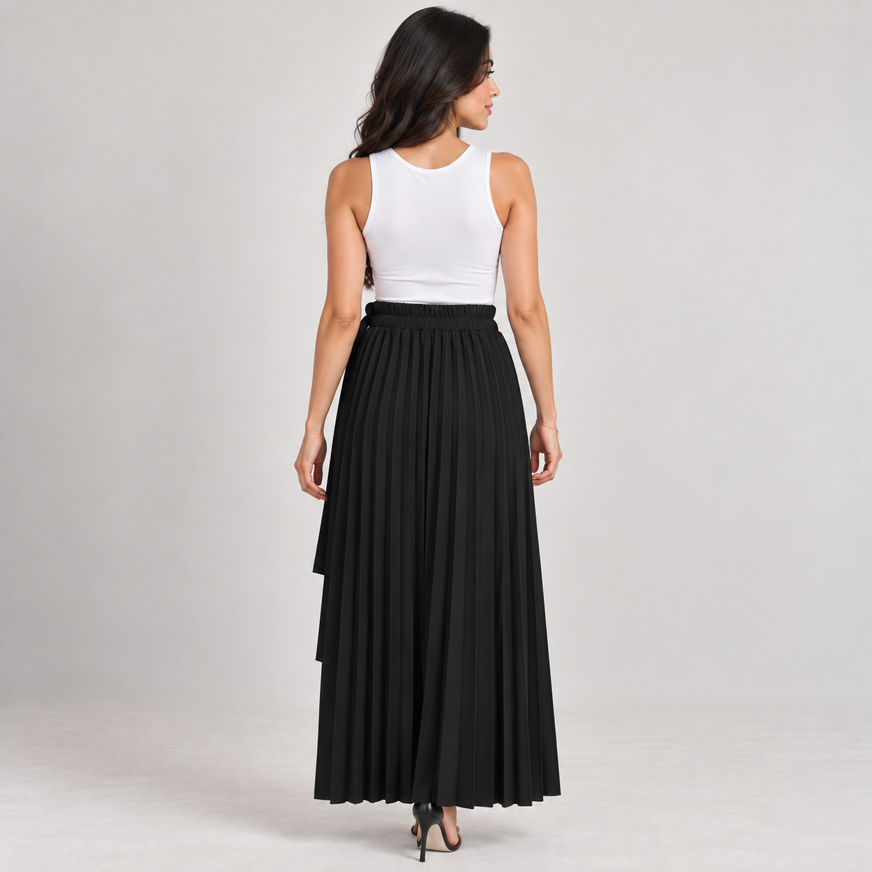 Pleated Tie-Waist Maxi Skirt
