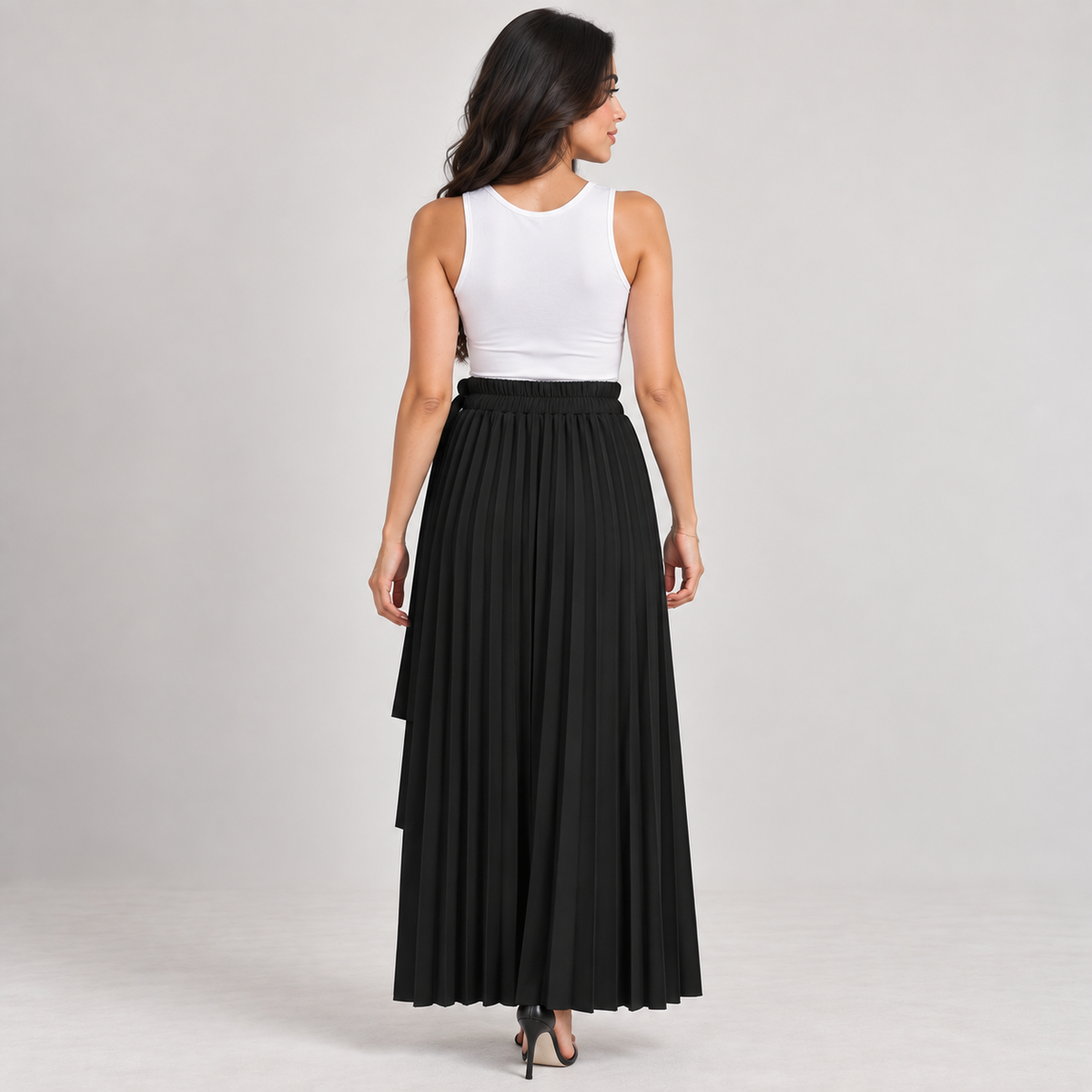 Pleated Tie-Waist Maxi Skirt