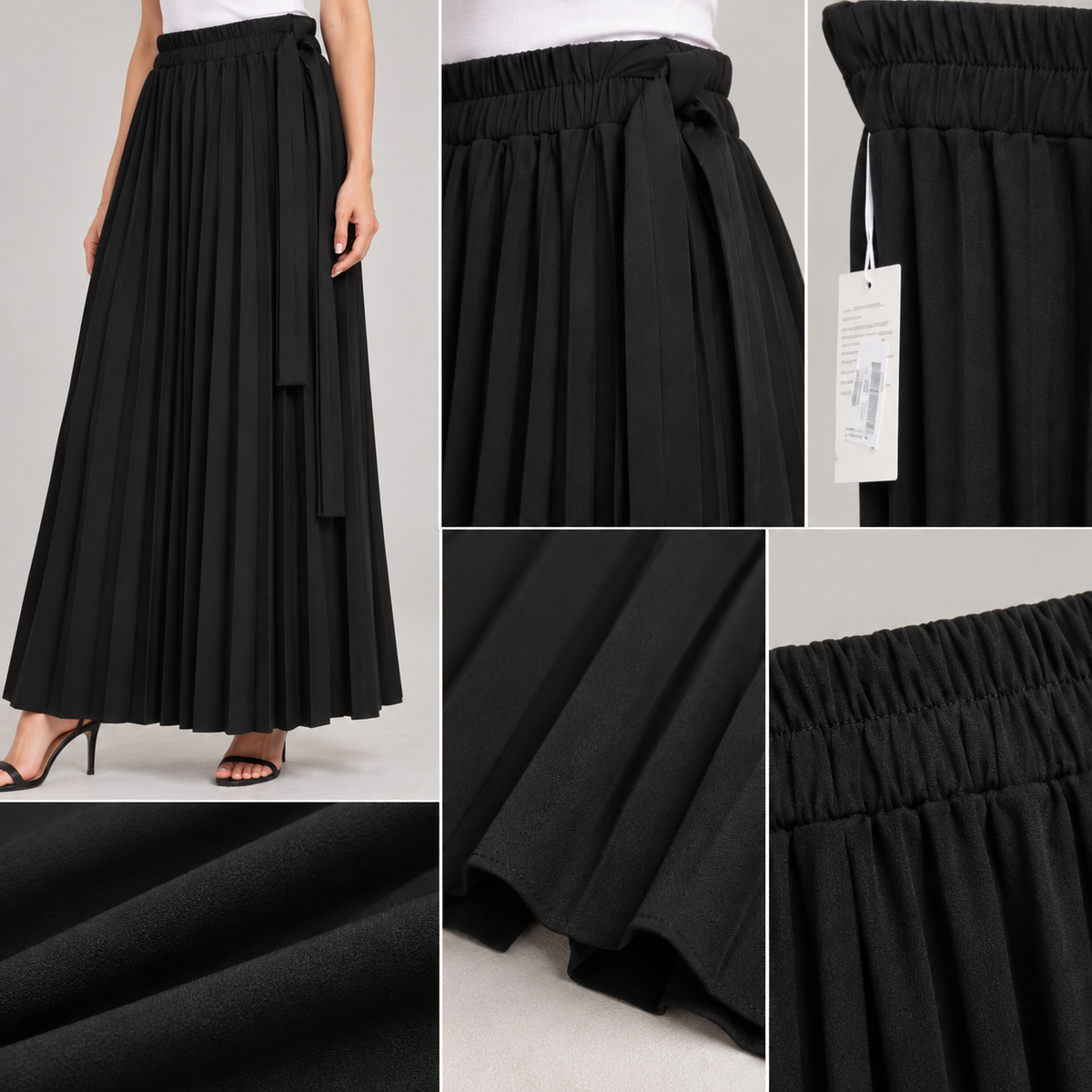 Pleated Tie-Waist Maxi Skirt