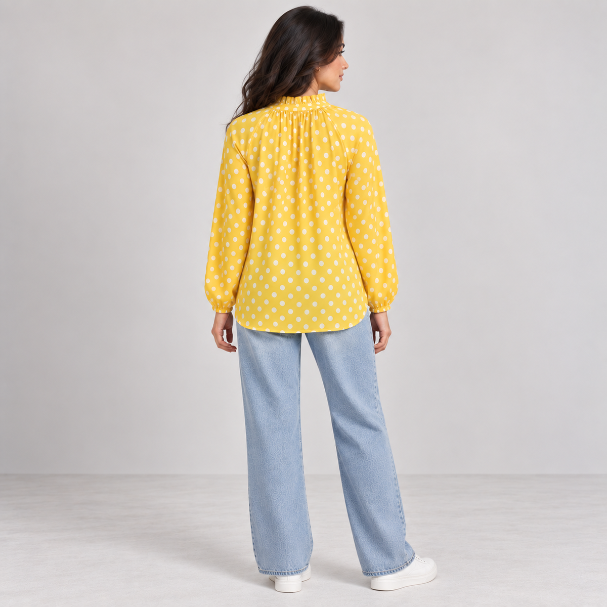 Polka Dot Satin Tie-Neck Blouse
