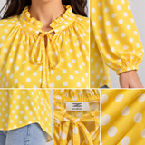 Polka Dot Satin Tie-Neck Blouse