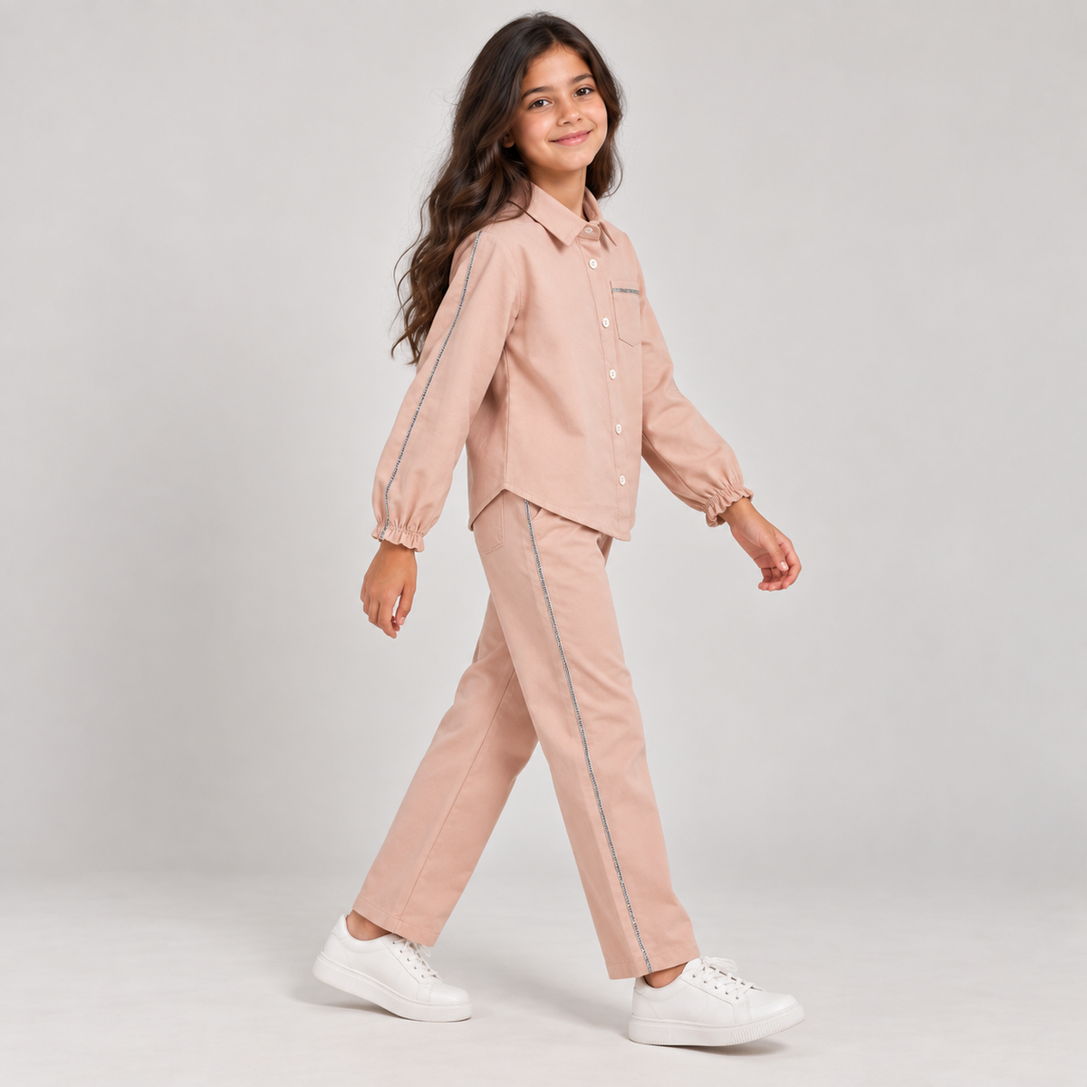 Girls’ Embellished Stripe Shirt & Trouser Set