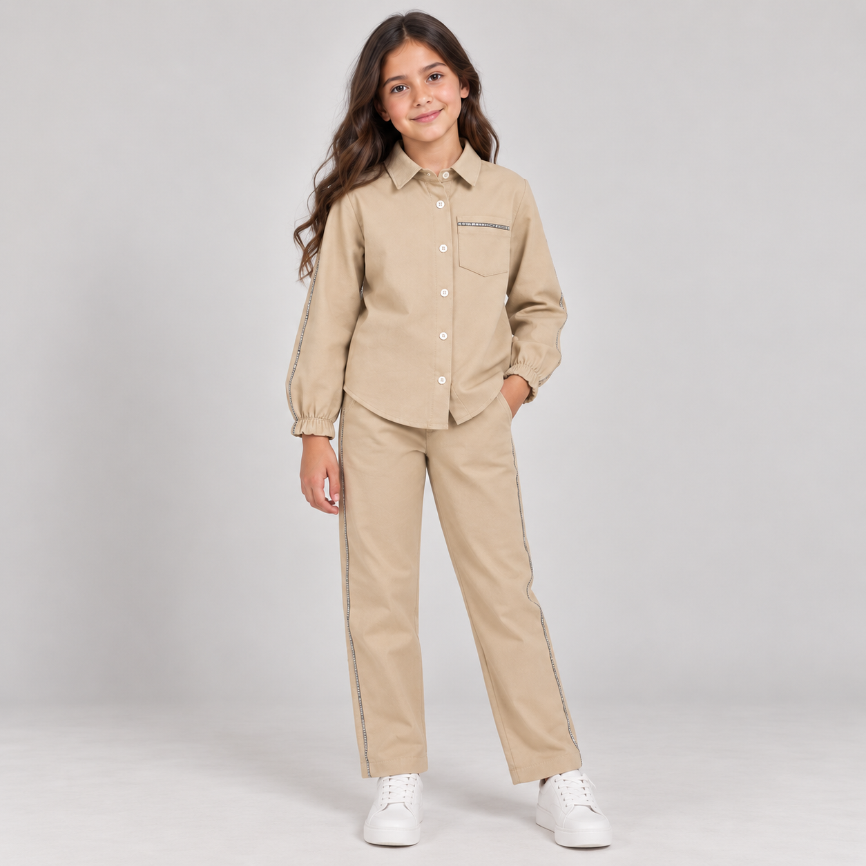 Girls’ Embellished Stripe Shirt & Trouser Set