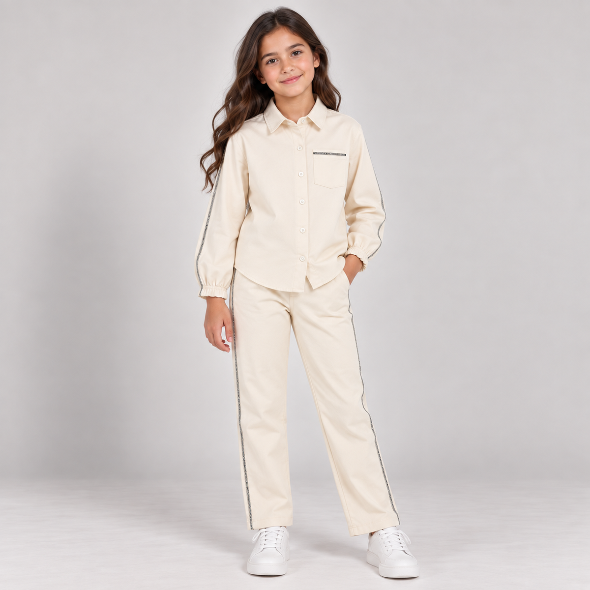 Girls’ Embellished Stripe Shirt & Trouser Set