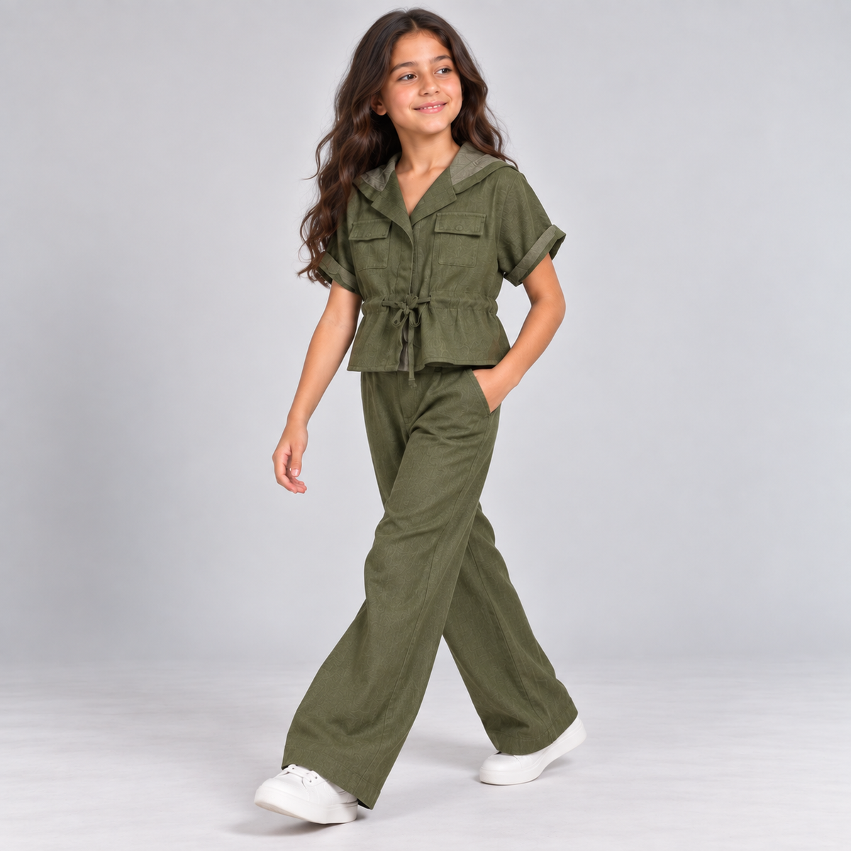 Girls’ Utility Tie-Waist Shirt & Wide-Leg Trouser Set