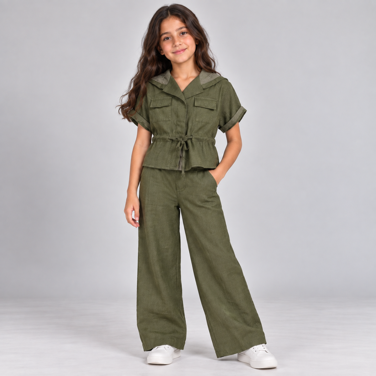 Girls’ Utility Tie-Waist Shirt & Wide-Leg Trouser Set