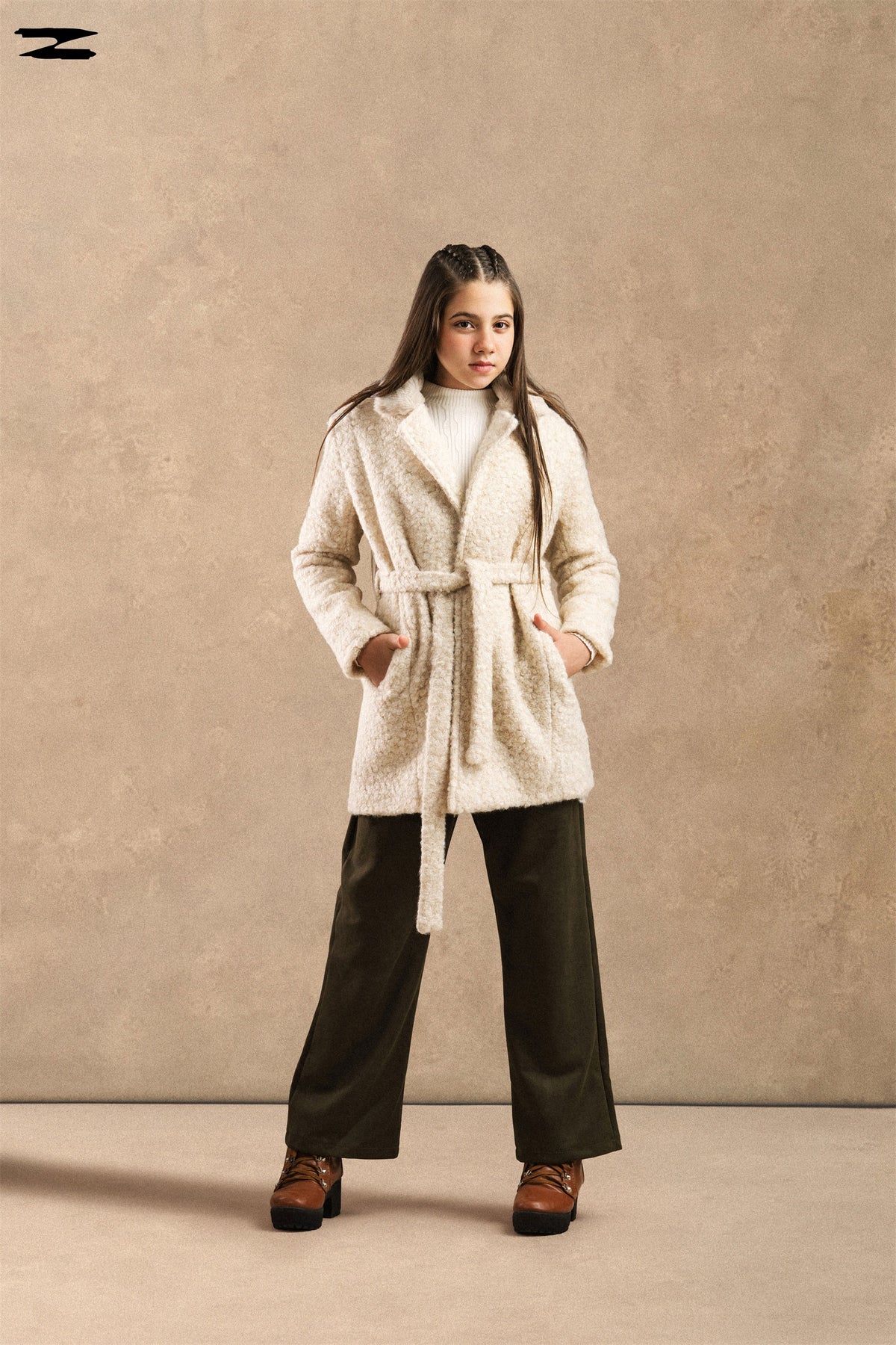 Girls Belted Teddy Coat