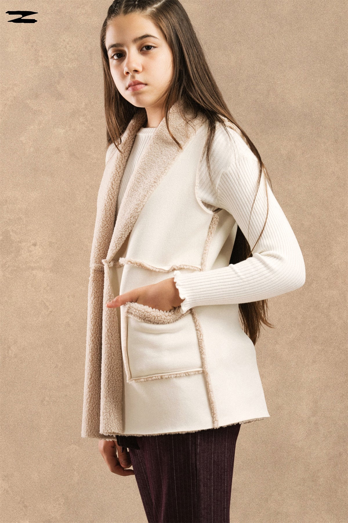 Girls Faux Suede Shearling Vest