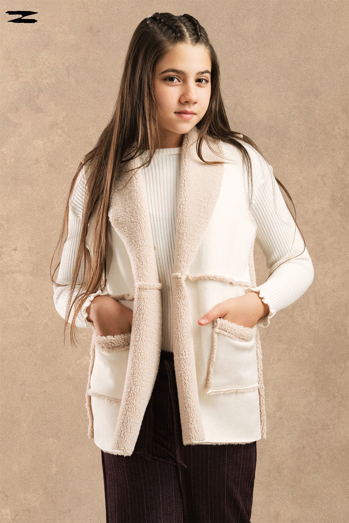 Girls Faux Suede Shearling Vest