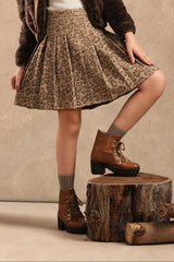 Girls Leopard Print Pleated Skirt