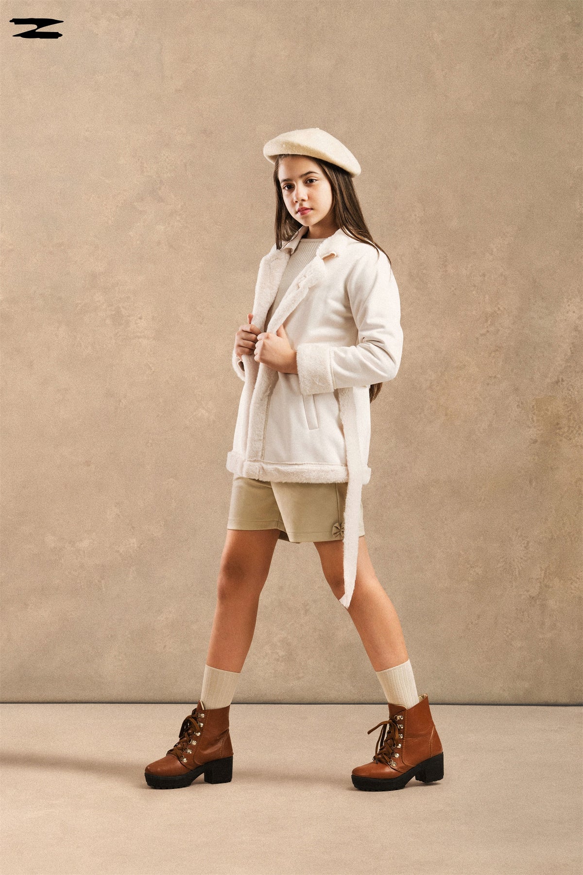 Girls Faux Suede Shearling Belted Jacket