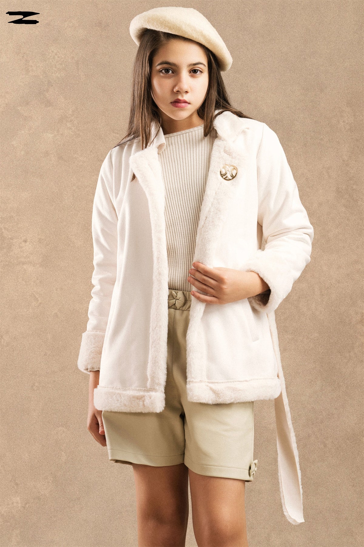 Girls Faux Suede Shearling Belted Jacket