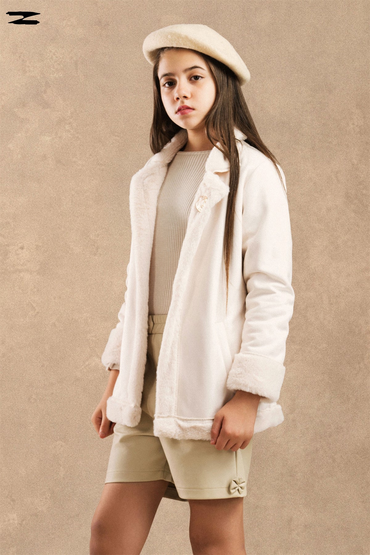 Girls Faux Suede Shearling Belted Jacket