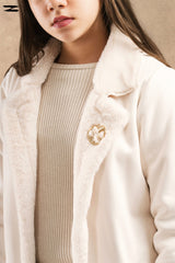 Girls Faux Suede Shearling Belted Jacket