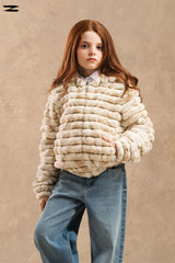 Girls Ribbed Faux Fur Jacket