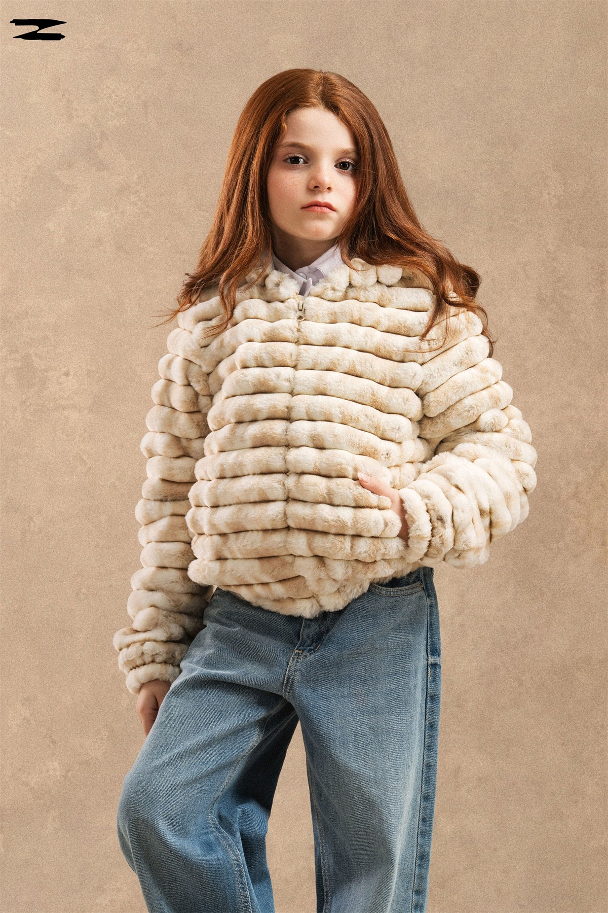 Girls Ribbed Faux Fur Jacket