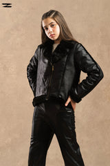 Girls Faux Leather Shearling Biker Jacket