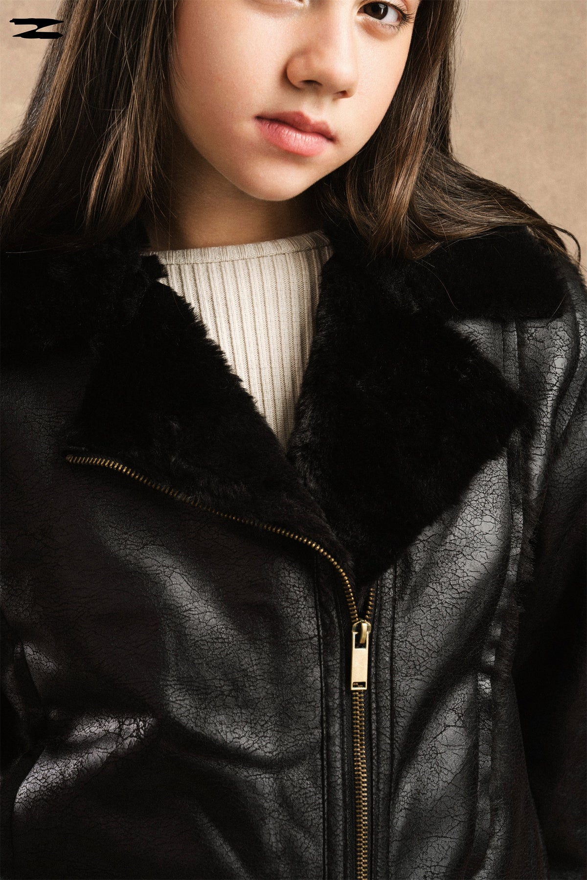 Girls Faux Leather Shearling Biker Jacket