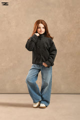 Girls Twill Stand Collar Button Jacket