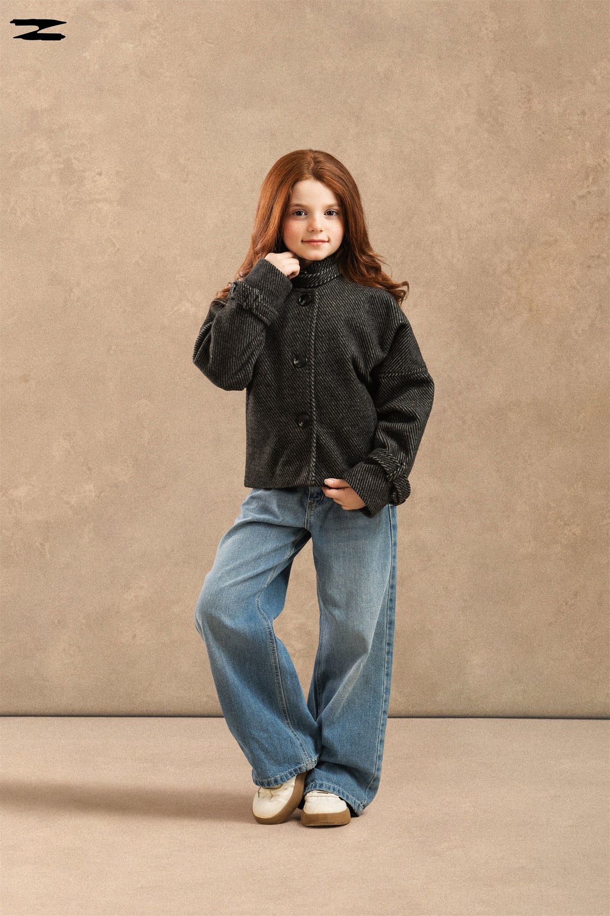 Girls Twill Stand Collar Button Jacket