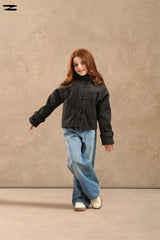 Girls Twill Stand Collar Button Jacket