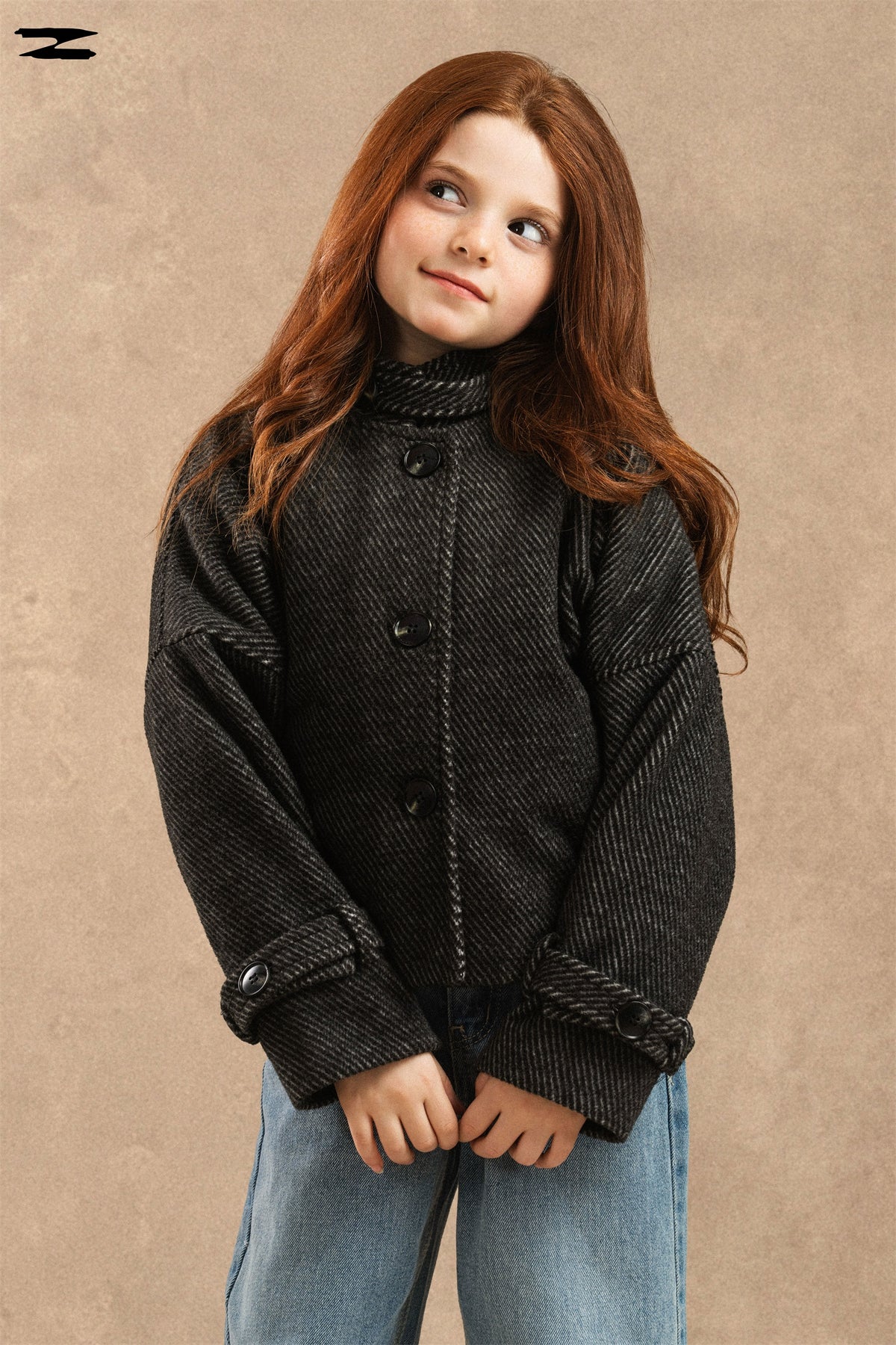 Girls Twill Stand Collar Button Jacket