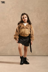 Girls Faux Leather Wrap Skirt with Tie