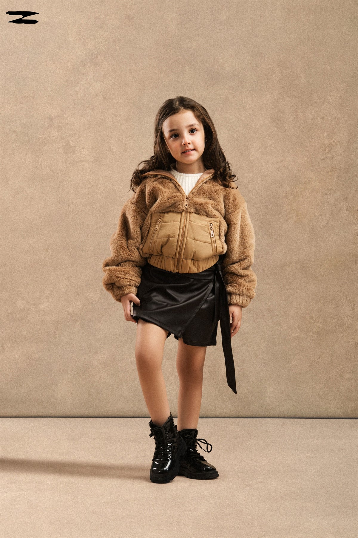 Girls Faux Leather Wrap Skirt with Tie