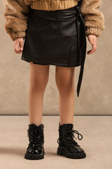 Girls Faux Leather Wrap Skirt with Tie