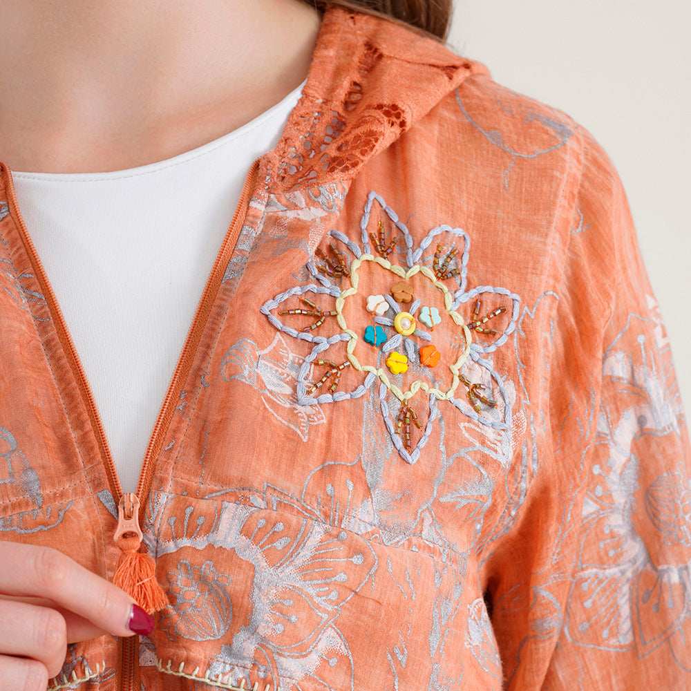 Hooded Floral Zip Top