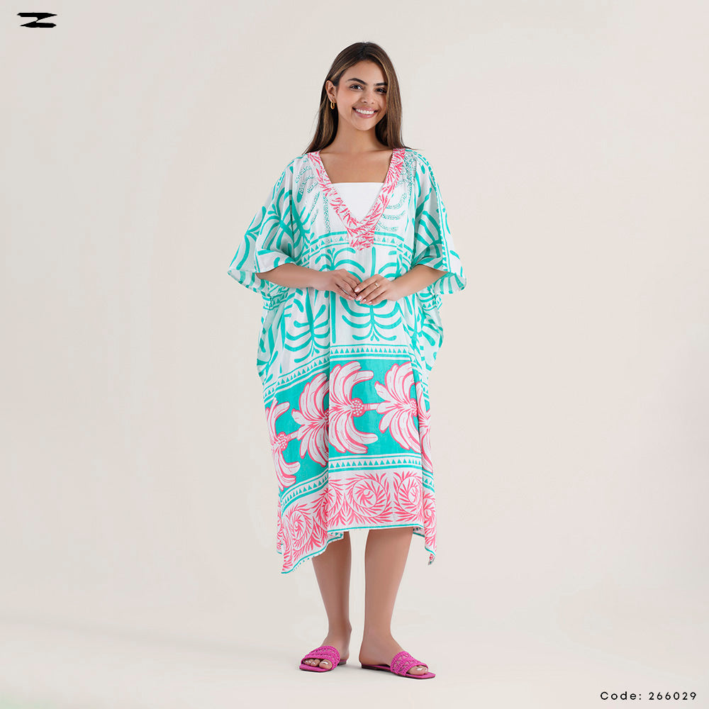 Tropical Pattern Kaftan Top