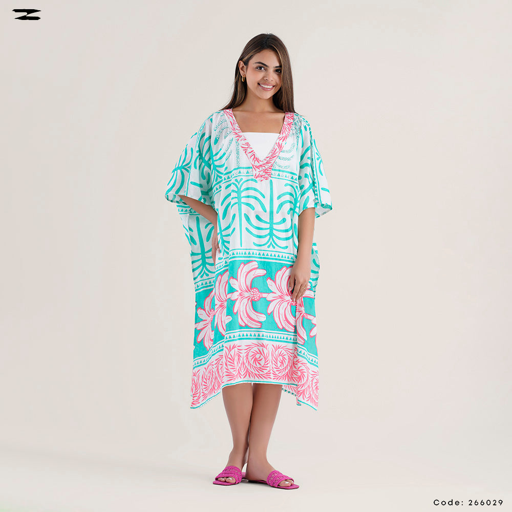 Tropical Pattern Kaftan Top