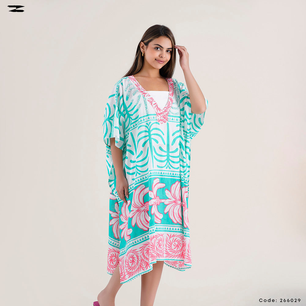 Tropical Pattern Kaftan Top