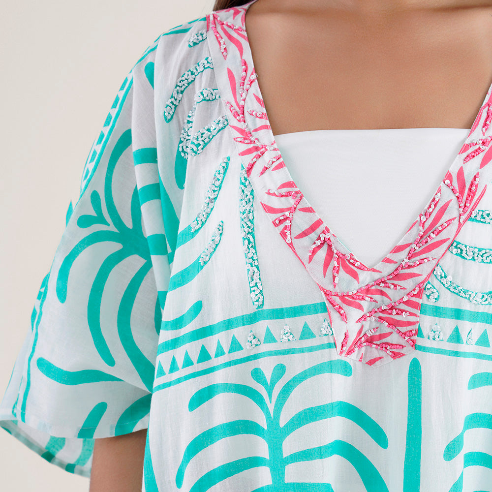 Tropical Pattern Kaftan Top